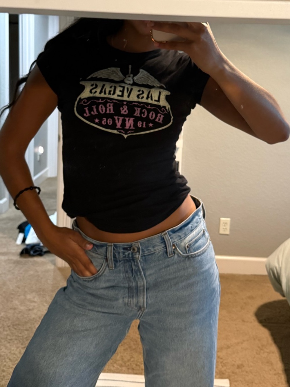 Women's Black Graphic Baby Tee
